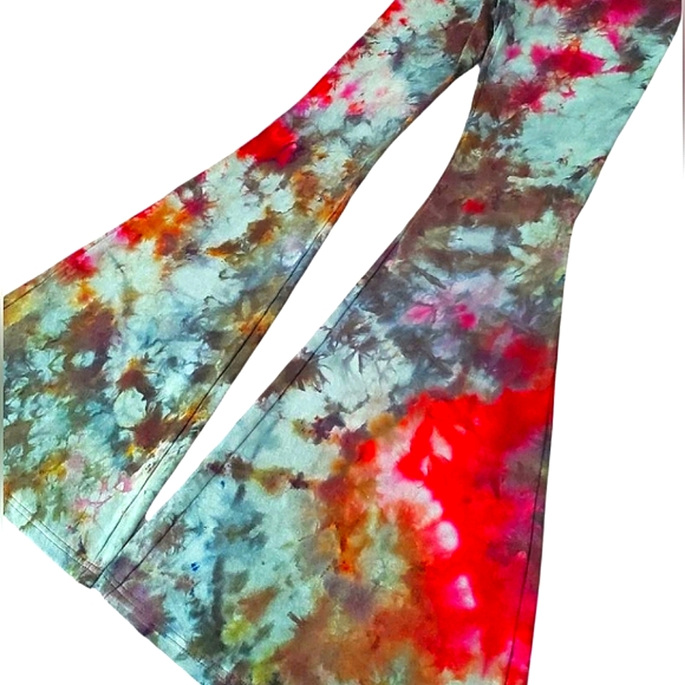 High Waisted Tie Dyed Bell Bottoms Colorful Tie Dye Festival Flares XS S M L XL - Picture 4 of 9